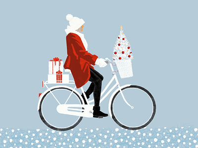 Holiday shopping bicycle christmas presents red and white winter