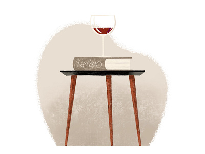 Relax books illustration procreate reading wine