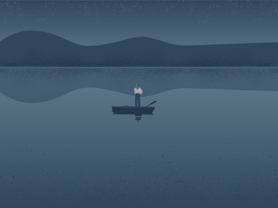 boat man boat hills illustration lake night rowboat vector water