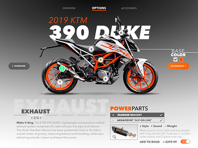 KTM Bike Customization 007 app bike customization dailyui design interface motorcycle options settings ui web