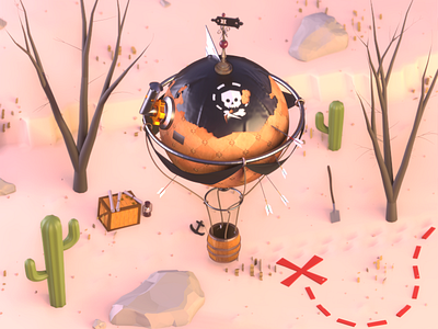Treasure Hunt - Rework 3d b3d balloon blender cactus desert design game illustration isometric remake repost rework