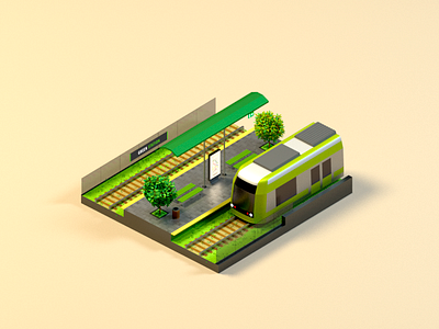 A Green Station 3d b3d blender green low poly repost station train