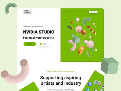 NVIDIA Studio landing page concept 3d app branding concept art concept character concept design games design graphics icon illustrator landing page nvidia ui uiux designer uiuxdesign ux website website design