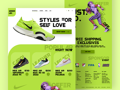 Shoes Store web landing page 2022 2022 trend adidas ecommerce fashion footwear homepage landing page design mobile apps mockup nike nike running nike shoes sneakers typography uiux user interface web concepts