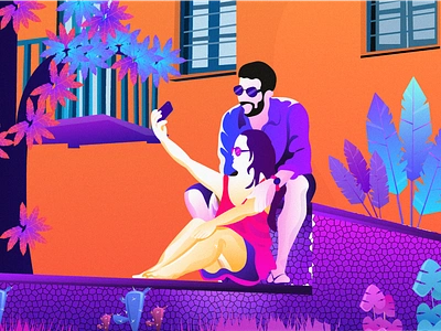 Selfie animation art branding couple couplegoals design flat graphic illustration illustrator pop portrait selfie typography valentine vector web website