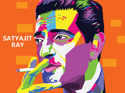 Remembering the Legend Satyajit Ray animation bengali cinema branding design flat graphic illustration illustrator pop portrait psd satyajit ray typography ui vector web website