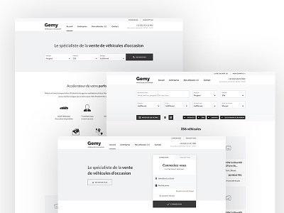 Gemy Wireframes landing page search engine wireframes