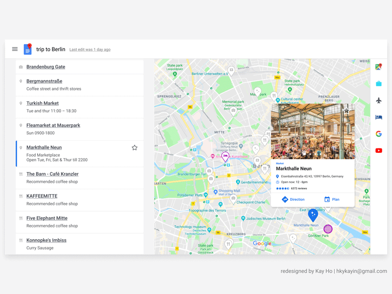 Direct add a route into your travel plan - Google Travel Concept google google maps interaction design notetaking travel trip planner uxui