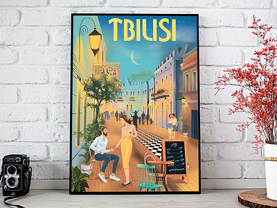 Poster of Tbilisi adobeillustrator art couple design evening georgia graphic illustration love poster poster art print street tbilisi