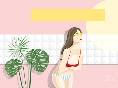 Sunbathing, woman, tropic illustration woman