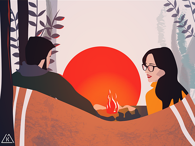 Autumn lovers autumn couple design fire forest graphic illustration likakedelashvili love man woman