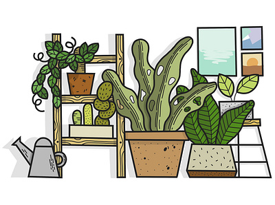 Ladders make good planters cactus frames illustration illustrator ladder leaves plants procreate sketch sustainable wood