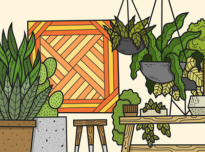Indoor Jungle design green illustration illustrator leaves plants procreate sketch sustainable wood