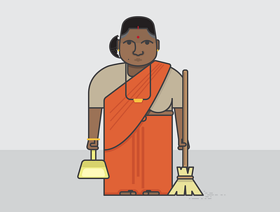 Bai series 01 adobe illustrator cleaner equality fair labour illustration illustrator indian maid sketch sweeper vector illustration