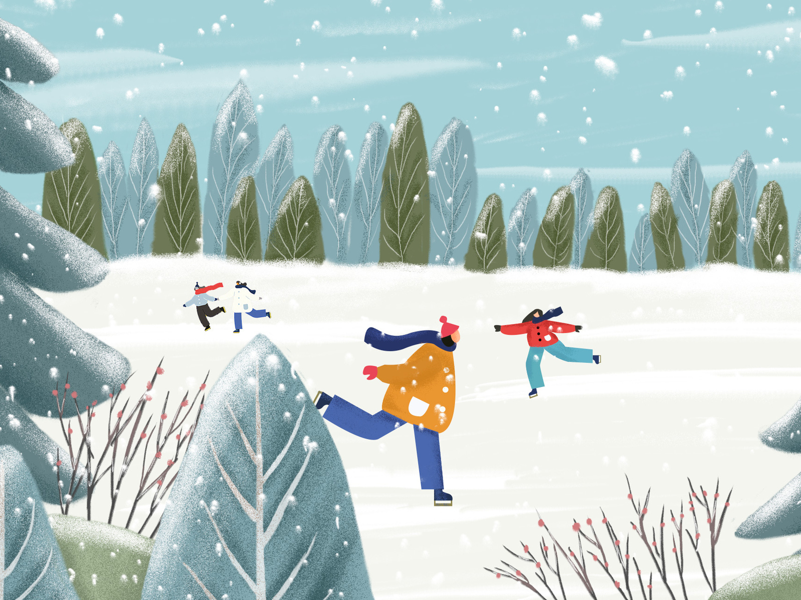winter ice skating by iderbirds on Dribbble