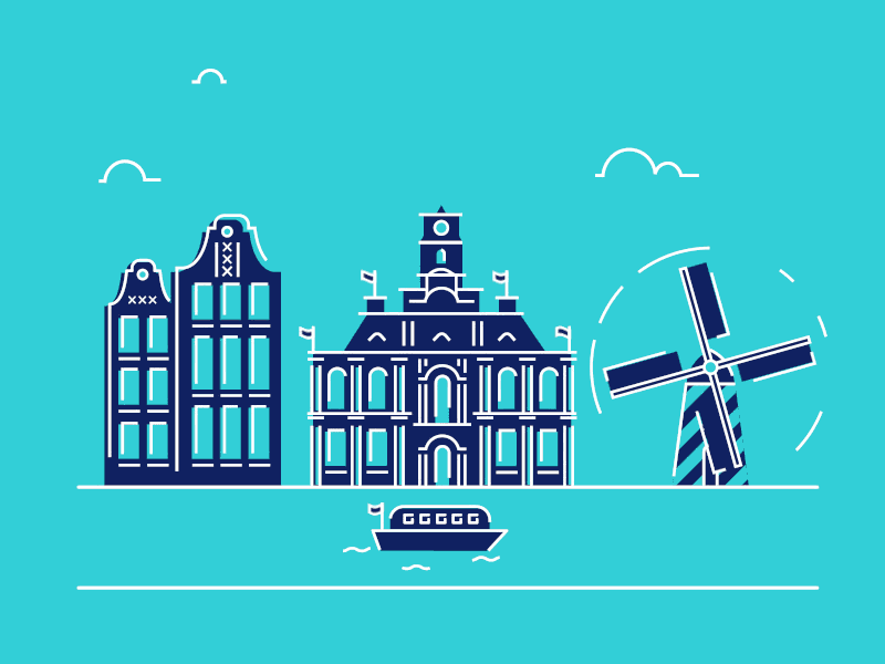 Amsterdam Animation amsterdam animation aqua blue city branding city illustration illustration line art minimal monotone motion motion design single weight