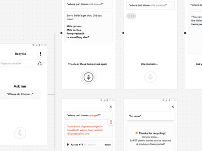 UX/UI Recycling app Challenge - Wireframing Voice UI app design sustainability ux challenge ux design voice assistant voice ui