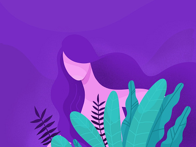 Flower Girl abstract design flower green illustration plant procreate purple hair