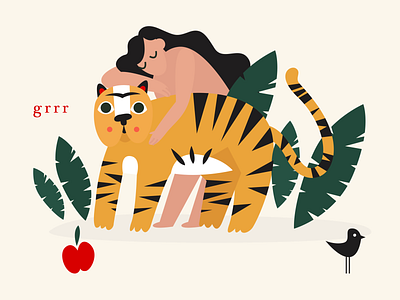 Illustration tiger and girl