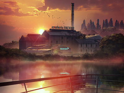 Old Factory digital art factory lake mixed media photomanipulation reflections sunset water