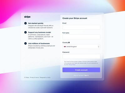 Stripe Sign up Page - Daily UI :: 001 dailyui gradient signup stripe ui ui design