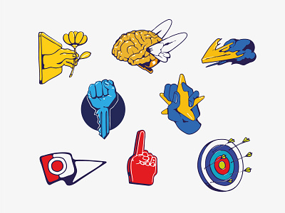 Old School Concepts bizarre brain color colorful concept design dynamic flag flower hand illustration illustrator key old school speed star target team vector window