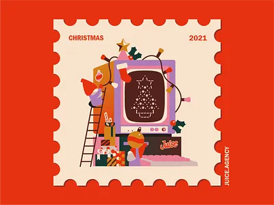 Merry Christmas Computer christmas color computer cute design gift goblins graphic design holiday holidays illustration illustrator keyboard love merry christmas stairs stamp star vector vintage