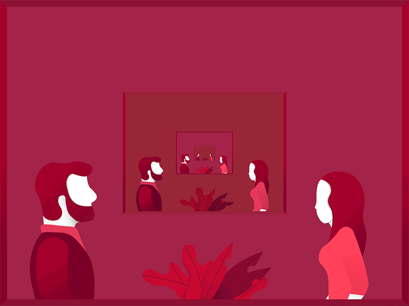 Meeting .gif 2d art animation 2d couple gif gif animation illustration leaves loop meeting mirror mirrors red