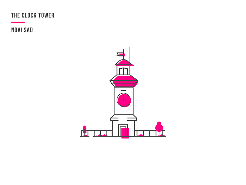 The Clock Tower Animation 2d after effect animated animation architecture black and white building colorful creative flat design novi sad serbia
