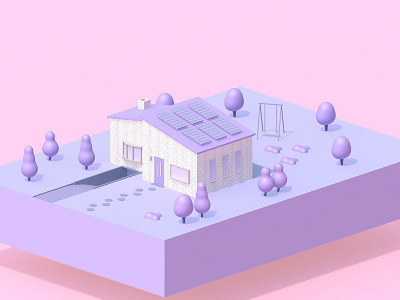 House 3d 3d art backyard c4d c4dart house pink purple