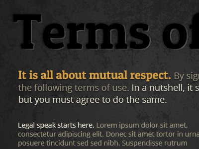 Terms of Use dark font grunge lorem ipsum open sans patua one texture type typography