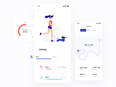 Running app design doing sport gym illustration ios light ui location pin location tracker map minimalistic mobile app run running app running man sport sport app time tracking time ui ux