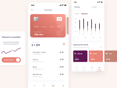 Online Banking - Mobile App Concept analytics card card design category chart clean ui expense tracker expenses finance finance app minimalistic mobile app online banking pay payment app popup successful ui ux