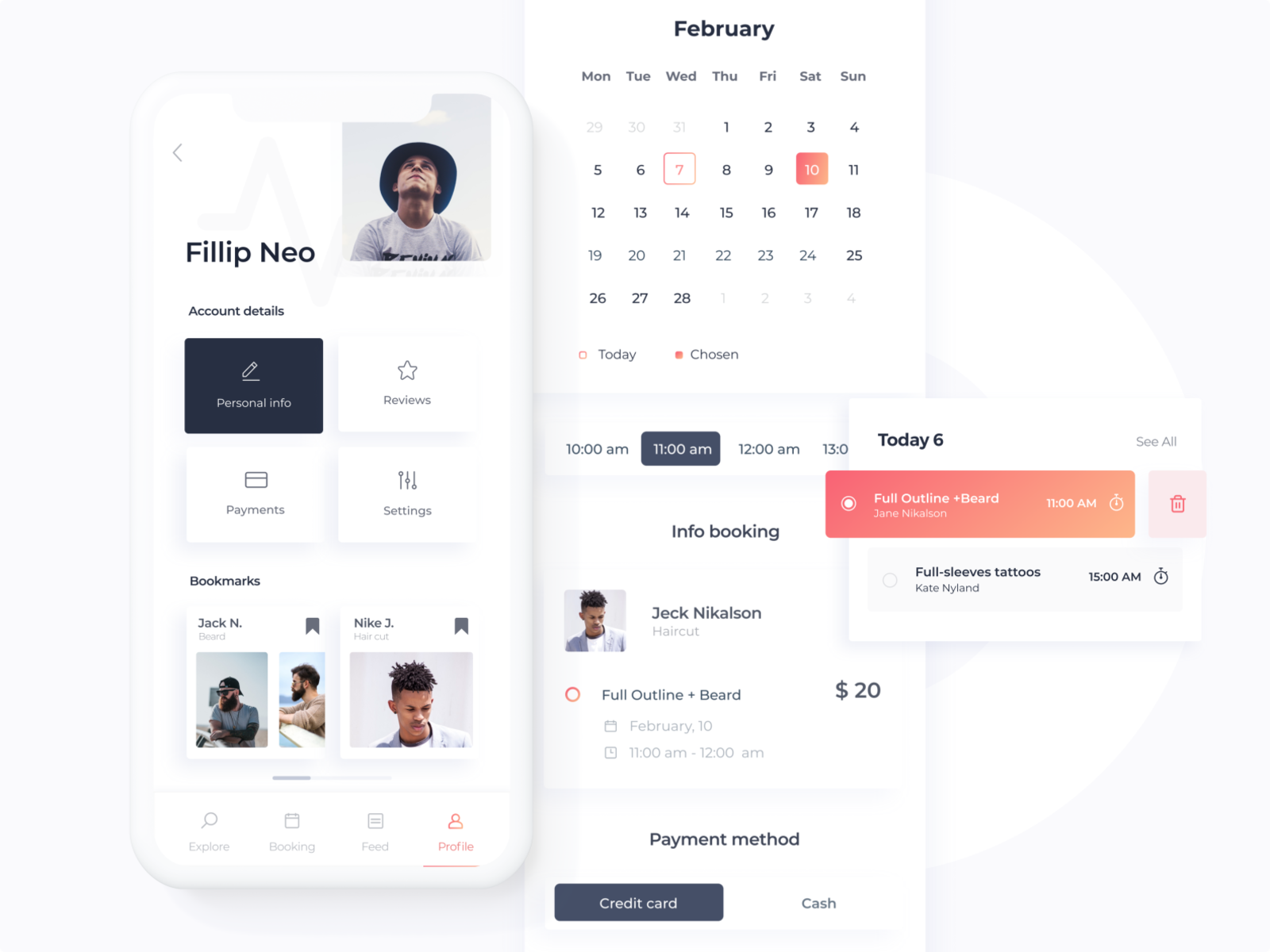 Booking App .The concept with booking feature for LookTone account profile time appointment mobile app design clean ui mobile app minimalism light ui ios cards payment app bookmarks user profile time calendar ux ui app design booking system booking appointment