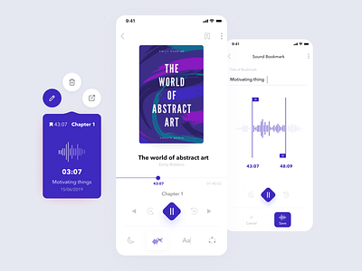 Concept of Audiobook audio app audio player audiobooks book bookmarks delete design ios mobile app player ui quick edit share sound timeline ui ux
