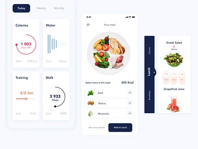 Concept of Diet App. Smart Plate breakfast calories clean ui diet diet app dinner food lunch meal minimalistic mobile app design mobile application smart plate sport training ui ui design ux ux design