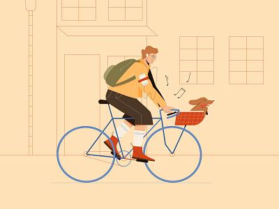 Bike ride with a dog bicycle character characterdesign design dog flat illustration illustrator minimal music smartphone technology vector vectorart