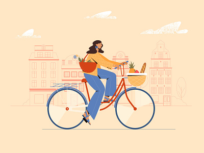 Riding a bike after grocery store character characterdesign design illustration illustrator minimal vector vectorart