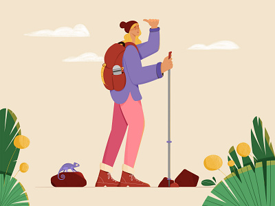 Hiking girl animal backpack character design girl hiking illustration illustrator lizard minimal nature travel vector vectorart