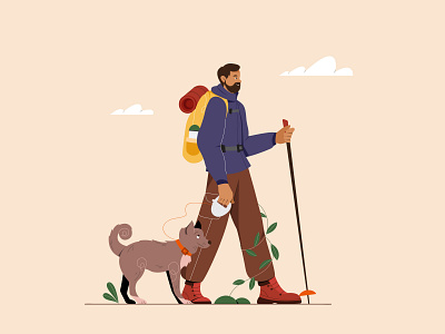 Hiker with his friend animal character design dog hiker hiking illustration illustrator minimal travel vector vectorart