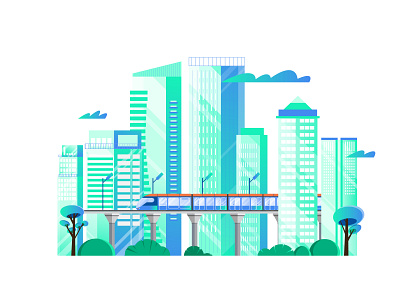 Modern City architecture bridge buildings city city illustration cityscape design downtown flat illustration illustrator landscape minimal train trees vector vectorart