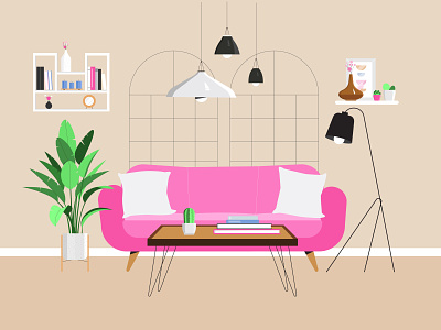 Living room interior design flat illustration illustrator interior living room minimal room vector vectorart web illustration