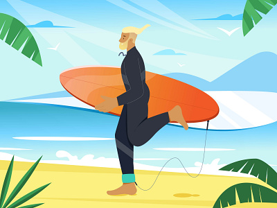 Running surfer beach character character design characterdesign coast design flat illustration illustration art illustrator minimal summer surf surfer surfing vector vectorart waves web illustration website illustration