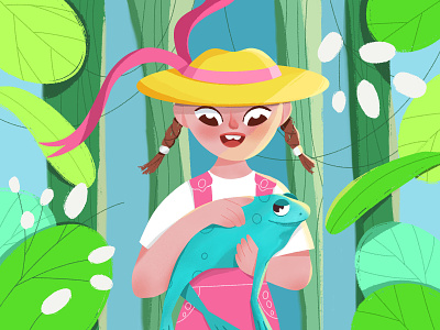 Girl and a frog character character illustration charater design children illustration design frog girl illustration illustrator procreate
