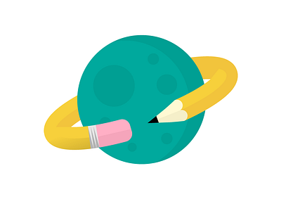 Creative Planet 2d colour flat illustrator logo pencil planet space