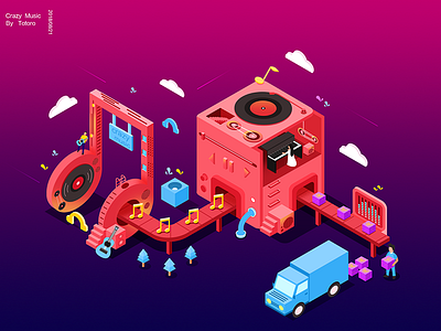 Crazy Music 2.5d car crazy gift illustration isometric music tree