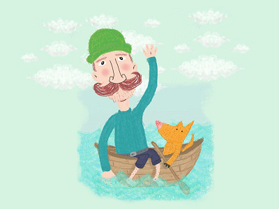 Rowing Dog character children design illustration