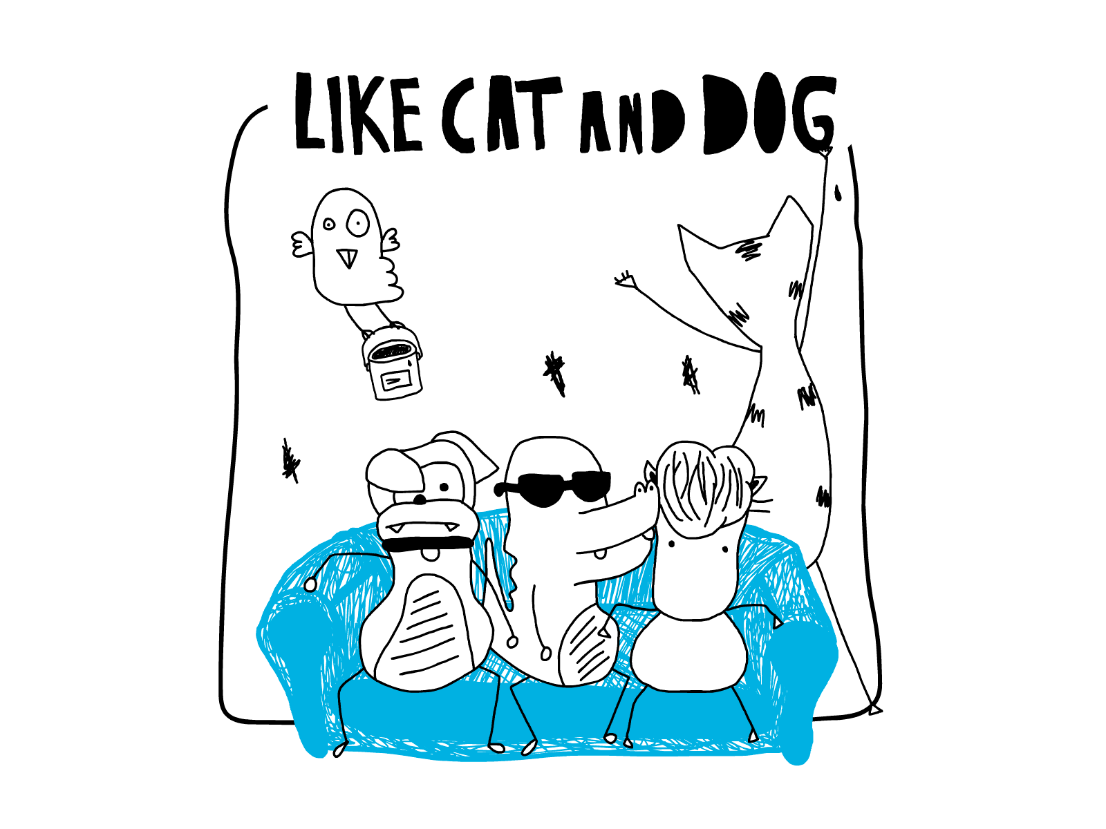 like cat and dog animation 2d ilustration