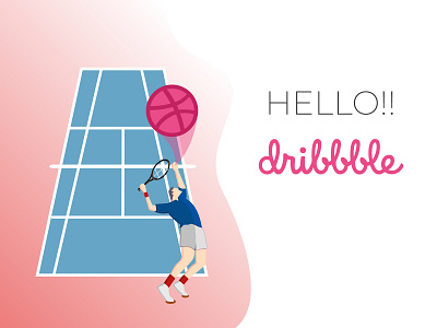 Hello dribbble ball design flat illustration logo minimal sports sports design sports logo tennis tennis ball tennis player vector web