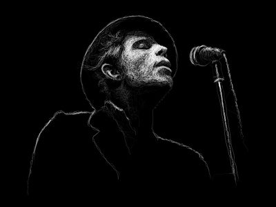 Tom Waits black and white drawing face illustration line art musician one line